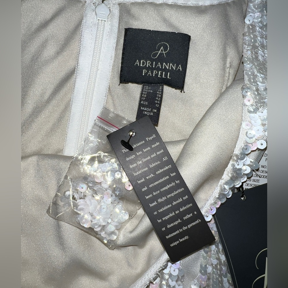 👗 NWT! Adrianna Papell White Holographic Multi Color  Sequin Dress - Picture 6 of 9